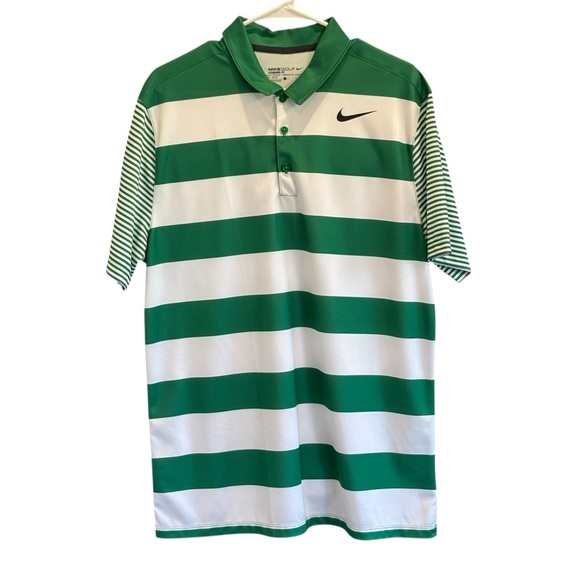 Nike Mens Green White Golf Polo Striped Size Large - Picture 1 of 5